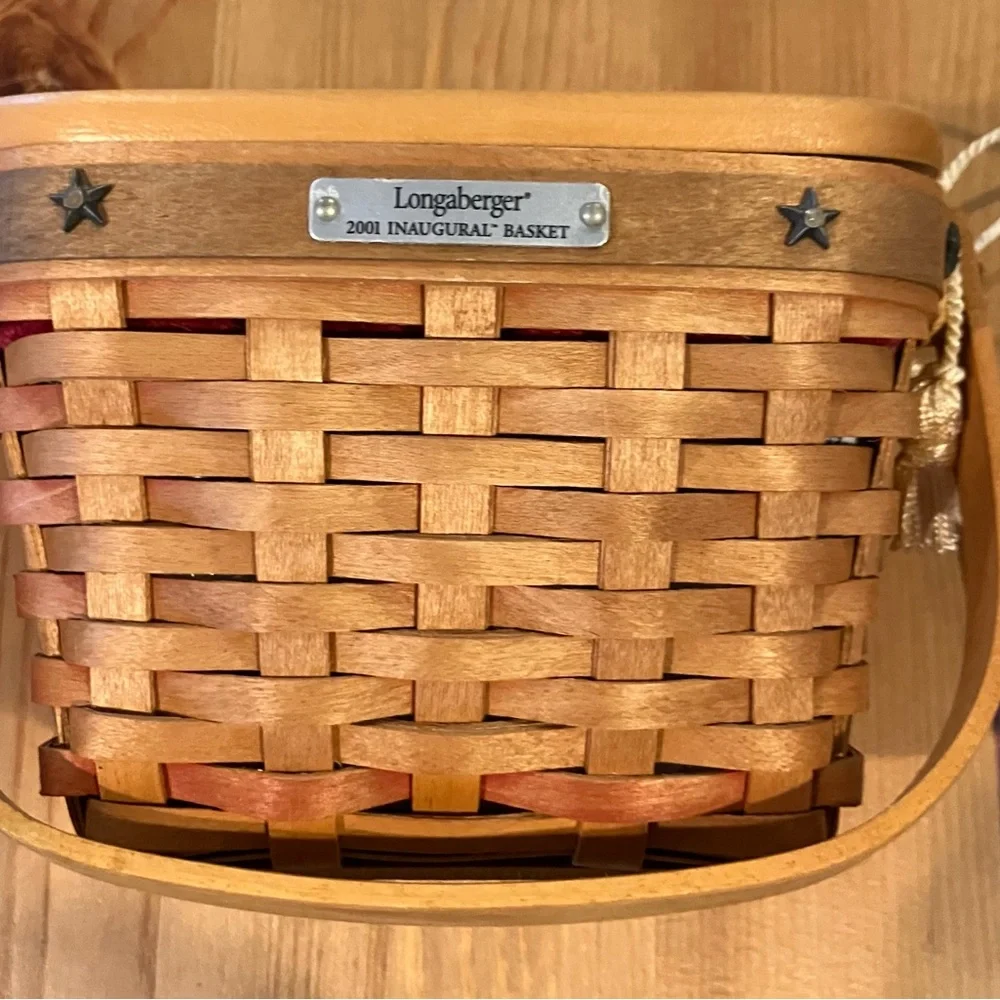 NEW Longaberger Inaugural 2001 Patriotic Red and Tan Woven Basket Vintage 6”x7”